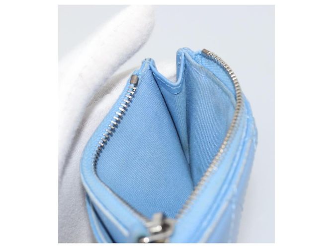 CHANEL Matelassé Münzbeutel aus Leder Hellblau Silber CC Authentisch 186603 - Ansicht 19