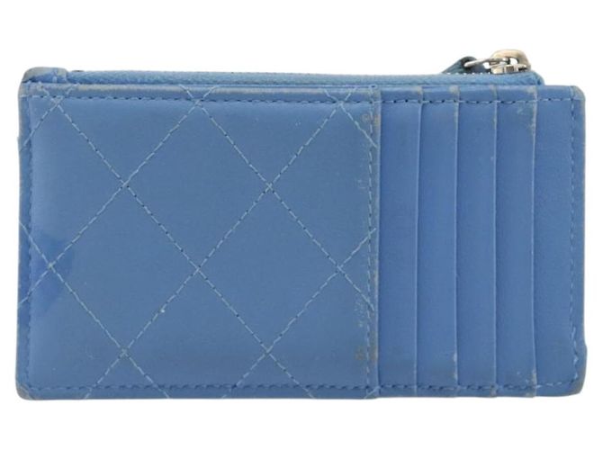 CHANEL Matelassé Münzbeutel aus Leder Hellblau Silber CC Authentisch 186603 - Ansicht 2