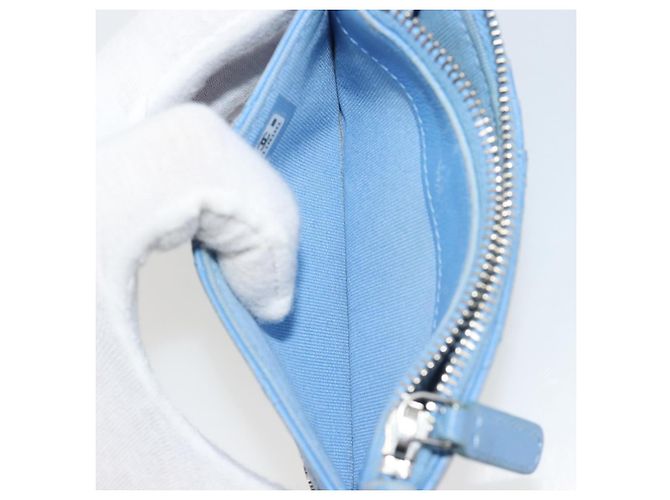CHANEL Matelassé Münzbeutel aus Leder Hellblau Silber CC Authentisch 186603 - Ansicht 20