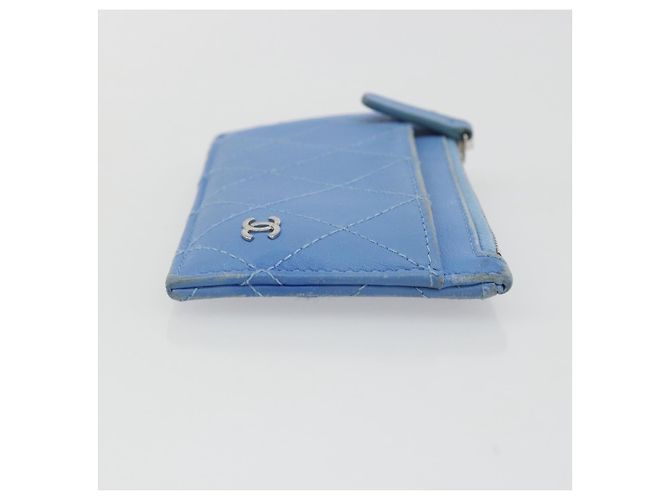 CHANEL Matelassé Münzbeutel aus Leder Hellblau Silber CC Authentisch 186603 - Ansicht 3