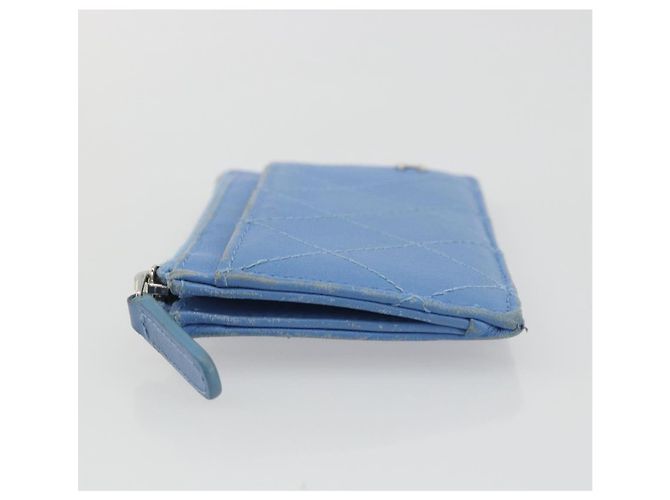 CHANEL Matelassé Münzbeutel aus Leder Hellblau Silber CC Authentisch 186603 - Ansicht 4