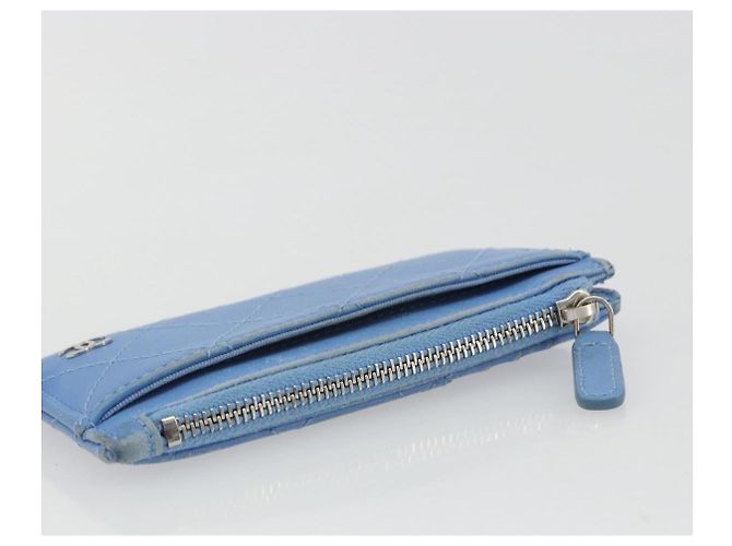CHANEL Matelassé Münzbeutel aus Leder Hellblau Silber CC Authentisch 186603 - Ansicht 5