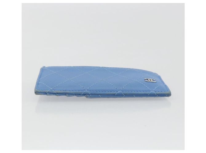 CHANEL Matelassé Münzbeutel aus Leder Hellblau Silber CC Authentisch 186603 - Ansicht 6