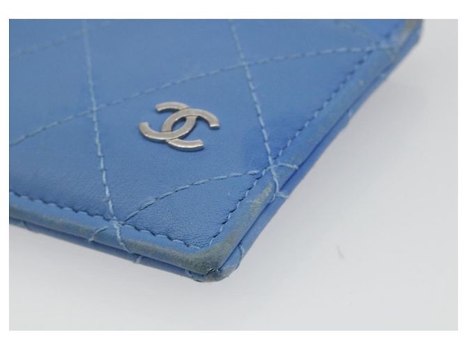 CHANEL Matelassé Münzbeutel aus Leder Hellblau Silber CC Authentisch 186603 - Ansicht 7