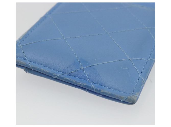 CHANEL Matelassé Münzbeutel aus Leder Hellblau Silber CC Authentisch 186603 - Ansicht 8