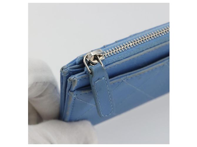 CHANEL Matelassé Münzbeutel aus Leder Hellblau Silber CC Authentisch 186603 - Ansicht 9