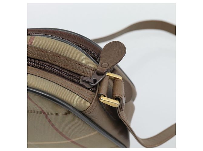 Borsa a Spalla Burberrys Nova Check in Tela Beige con Tonalità Oro Auth ep15344 - vista 10