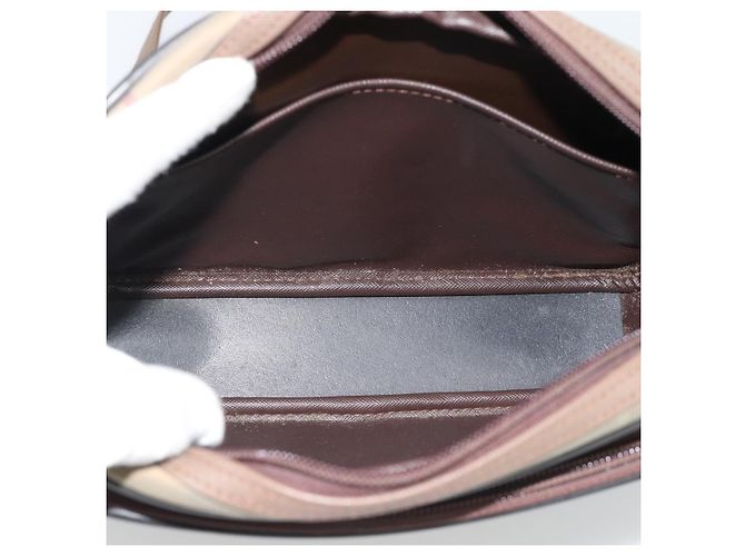 Borsa a Spalla Burberrys Nova Check in Tela Beige con Tonalità Oro Auth ep15344 - vista 11