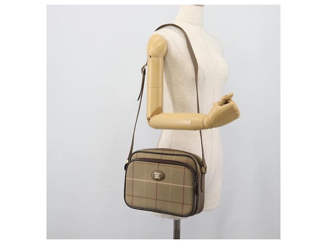 Borsa a Spalla Burberrys Nova Check in Tela Beige con Tonalità Oro Auth ep15344 - vista 21