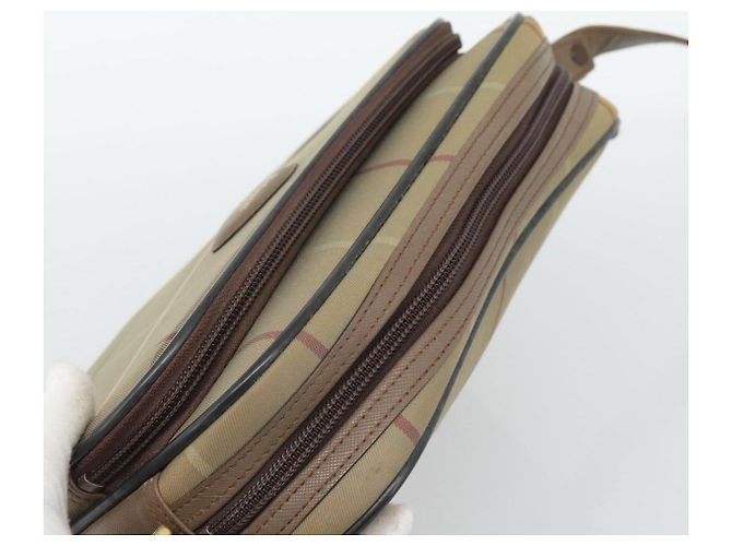 Borsa a Spalla Burberrys Nova Check in Tela Beige con Tonalità Oro Auth ep15344 - vista 6