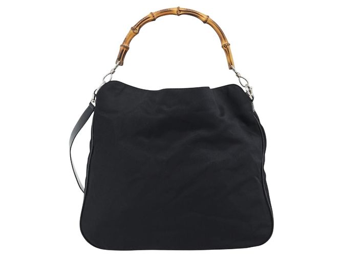 Bolsa de Mão GUCCI Bamboo Nylon 2way Preto Prata 001 1577 2615 Auth gh2147 - vista 2