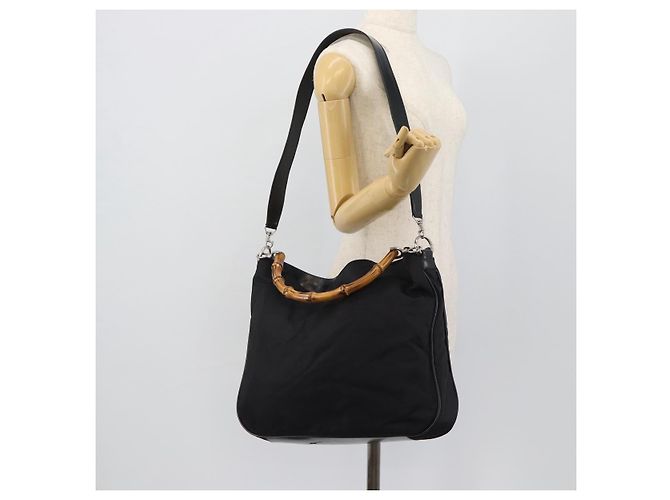 Bolsa de Mão GUCCI Bamboo Nylon 2way Preto Prata 001 1577 2615 Auth gh2147 - vista 23