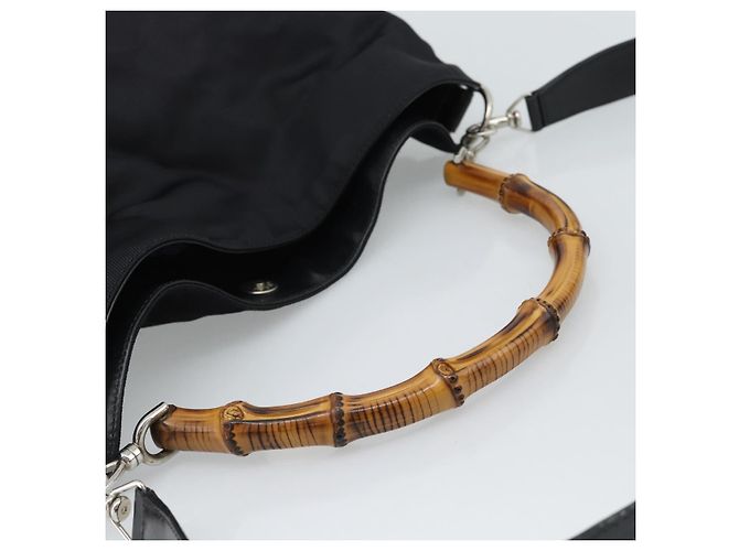 Bolsa de Mão GUCCI Bamboo Nylon 2way Preto Prata 001 1577 2615 Auth gh2147 - vista 7