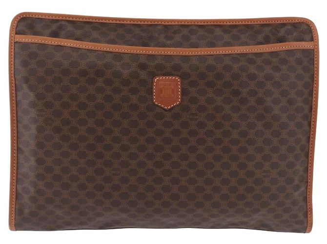 Céline Clutch CELINE Macadam in PVC e pelle marrone con finiture dorate Auth 192724A - vista 13