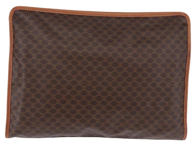 Céline Clutch CELINE Macadam in PVC e pelle marrone con finiture dorate Auth 192724A - vista 2