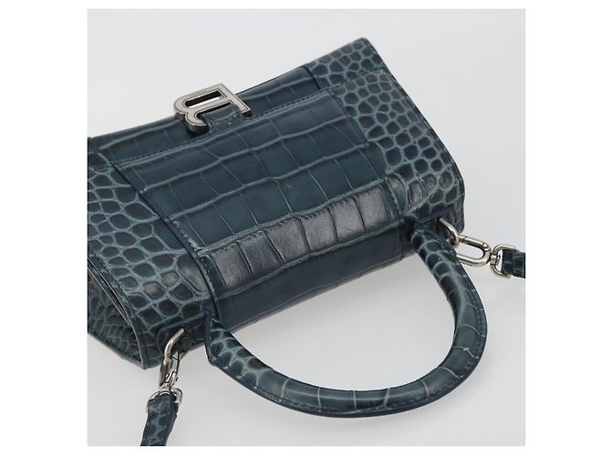 BALENCIAGA Borsa Hour in pelle 2way Navy Silver 593546 Auth 192706M Argento Blu navy - vista 6