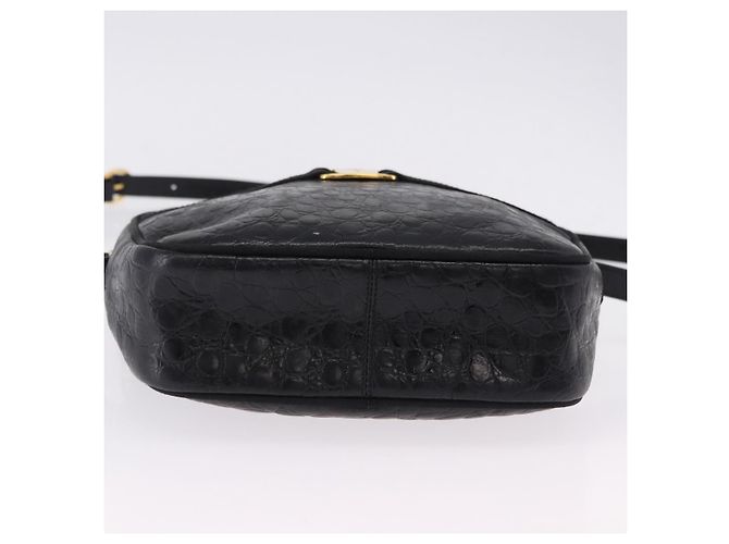 Borsa a Spalla Salvatore Ferragamo Vala in Pelle Goffrata Nera e Oro Auth ka5282 Nero D'oro - vista 5