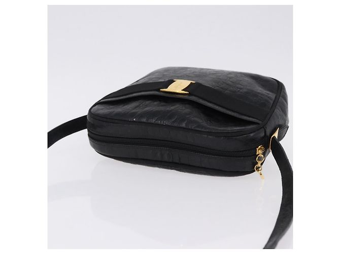 Borsa a Spalla Salvatore Ferragamo Vala in Pelle Goffrata Nera e Oro Auth ka5282 Nero D'oro - vista 6