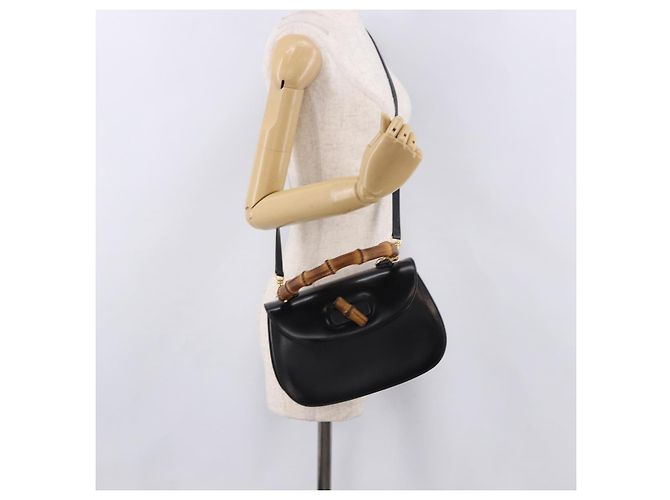Borsa a mano GUCCI Bamboo in pelle 2way Nero Oro 000 1364 0633 Auth bs36097V D'oro - vista 26