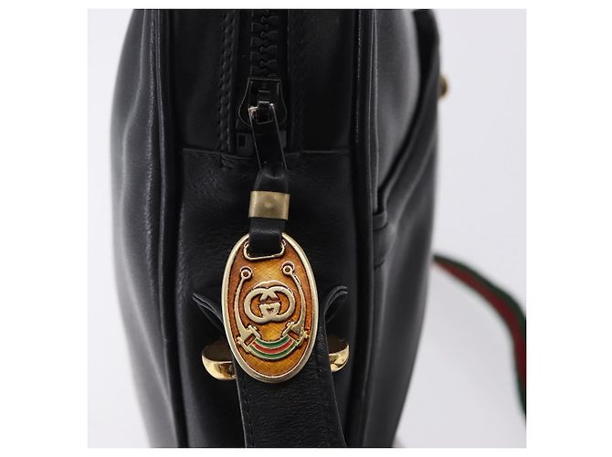 Borsa a Spalla GUCCI Horsebit Web Sherry Line in Pelle Nera e Oro Auth 192187A Nero D'oro - vista 10