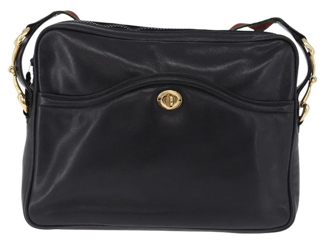 Borsa a Spalla GUCCI Horsebit Web Sherry Line in Pelle Nera e Oro Auth 192187A Nero D'oro - vista 13