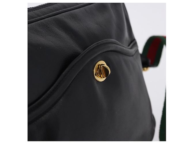 Borsa a Spalla GUCCI Horsebit Web Sherry Line in Pelle Nera e Oro Auth 192187A Nero D'oro - vista 17