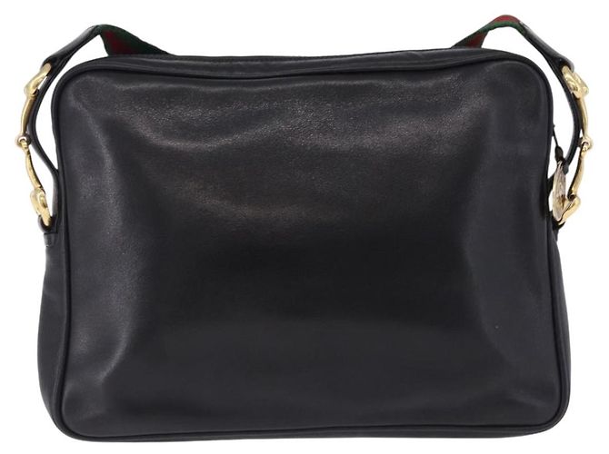 Borsa a Spalla GUCCI Horsebit Web Sherry Line in Pelle Nera e Oro Auth 192187A Nero D'oro - vista 2