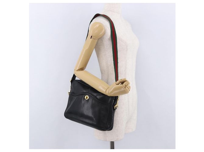Borsa a Spalla GUCCI Horsebit Web Sherry Line in Pelle Nera e Oro Auth 192187A Nero D'oro - vista 23