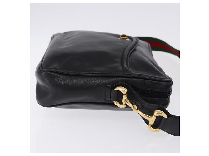 Borsa a Spalla GUCCI Horsebit Web Sherry Line in Pelle Nera e Oro Auth 192187A Nero D'oro - vista 3