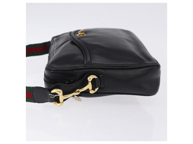 Borsa a Spalla GUCCI Horsebit Web Sherry Line in Pelle Nera e Oro Auth 192187A Nero D'oro - vista 4