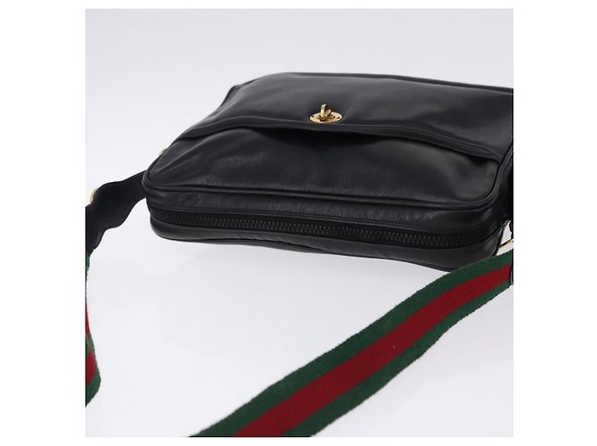 Borsa a Spalla GUCCI Horsebit Web Sherry Line in Pelle Nera e Oro Auth 192187A Nero D'oro - vista 6