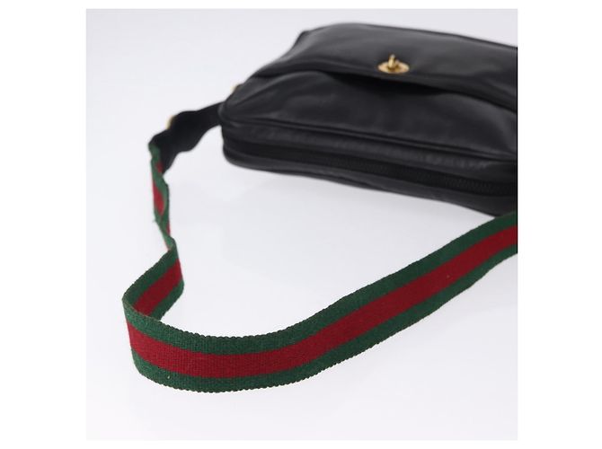 Borsa a Spalla GUCCI Horsebit Web Sherry Line in Pelle Nera e Oro Auth 192187A Nero D'oro - vista 7