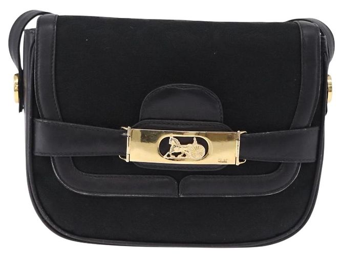 Céline Borsa a Spalla CELINE C Saluki Horse Carriage Nera Tonalità Oro Auth 191767A Nero - vista 13