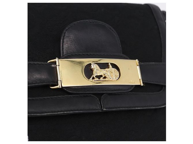 Céline Borsa a Spalla CELINE C Saluki Horse Carriage Nera Tonalità Oro Auth 191767A Nero - vista 17