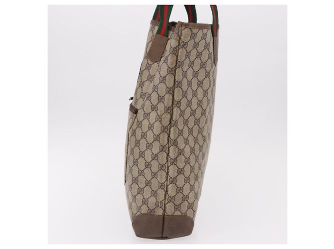 Borsa Tote GUCCI GG Supreme Web Sherry Line in PVC e pelle Beige Auth bs36101 - vista 3