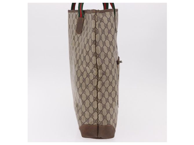 Borsa Tote GUCCI GG Supreme Web Sherry Line in PVC e pelle Beige Auth bs36101 - vista 5