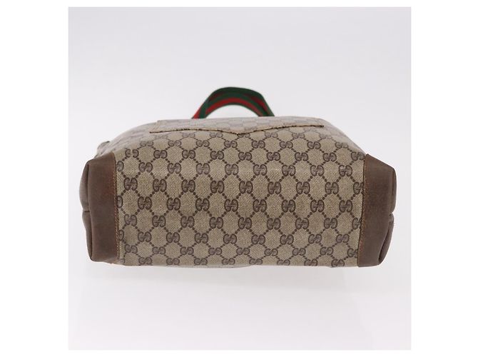 Borsa Tote GUCCI GG Supreme Web Sherry Line in PVC e pelle Beige Auth bs36101 - vista 6