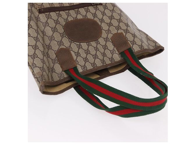 Borsa Tote GUCCI GG Supreme Web Sherry Line in PVC e pelle Beige Auth bs36101 - vista 7