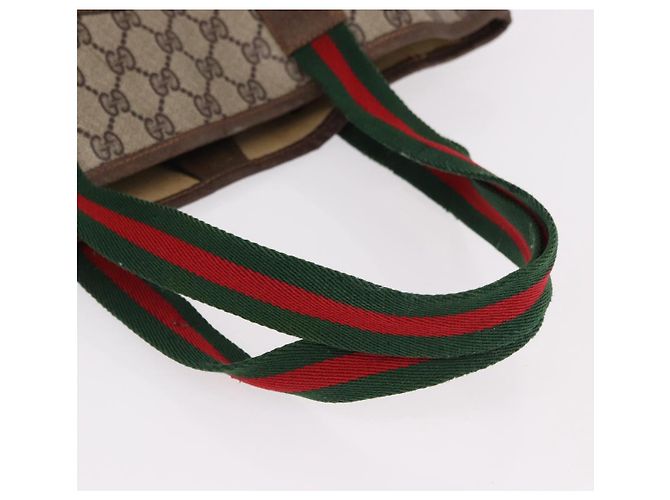 Borsa Tote GUCCI GG Supreme Web Sherry Line in PVC e pelle Beige Auth bs36101 - vista 8