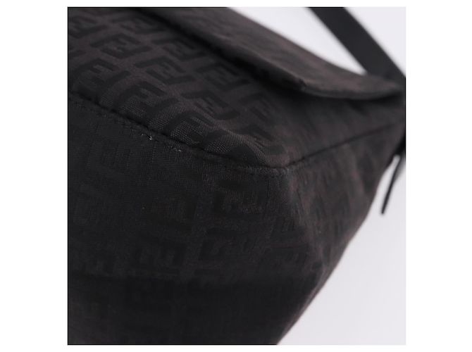 FENDI Zucchino Canvas Mamma Baguette Borsa a mano Nera Argento Auth BA14344 Nero - vista 14