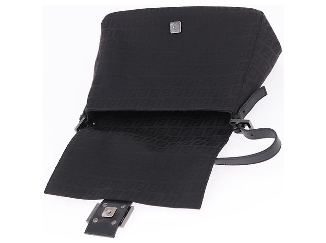 FENDI Zucchino Canvas Mamma Baguette Borsa a mano Nera Argento Auth BA14344 Nero - vista 19