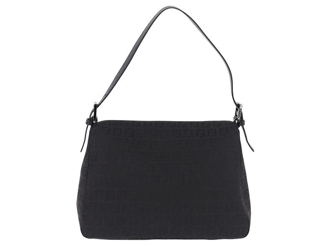FENDI Zucchino Canvas Mamma Baguette Borsa a mano Nera Argento Auth BA14344 Nero - vista 2