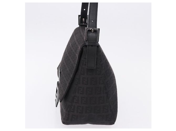 FENDI Zucchino Canvas Mamma Baguette Borsa a mano Nera Argento Auth BA14344 Nero - vista 3