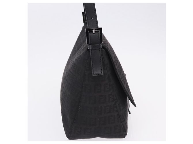 FENDI Zucchino Canvas Mamma Baguette Borsa a mano Nera Argento Auth BA14344 Nero - vista 4