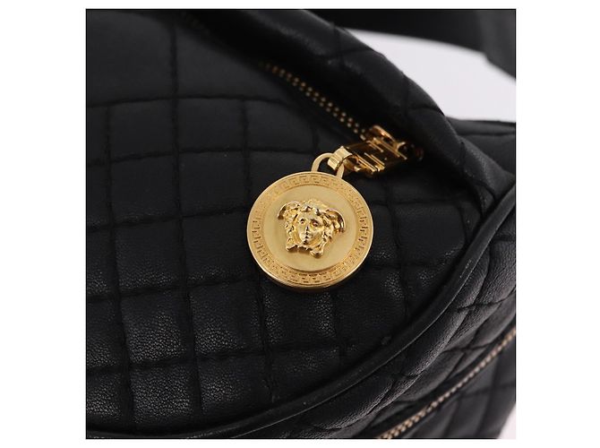 Borsa a tracolla in pelle VERSACE Nero Oro Auth am12055V D'oro - vista 17