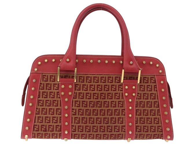 Borsa a mano FENDI Zucchino Canvas Rosso Oro Auth 192125A D'oro - vista 2