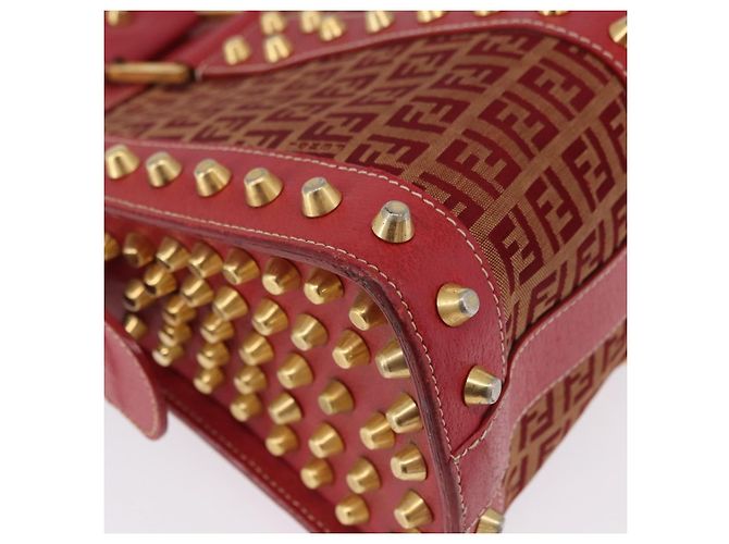 Borsa a mano FENDI Zucchino Canvas Rosso Oro Auth 192125A D'oro - vista 9