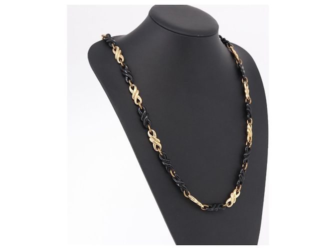 Collana a catena Christian Dior in metallo nero e oro Auth SW2535 D'oro - vista 15