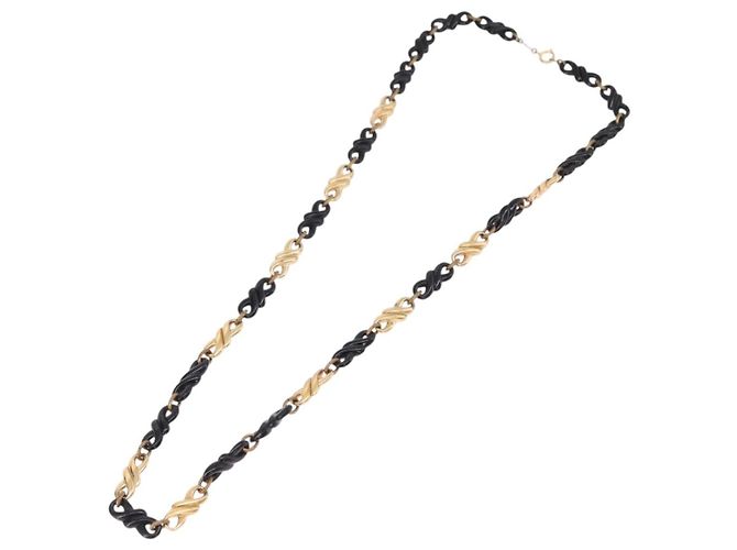 Collana a catena Christian Dior in metallo nero e oro Auth SW2535 D'oro - vista 8
