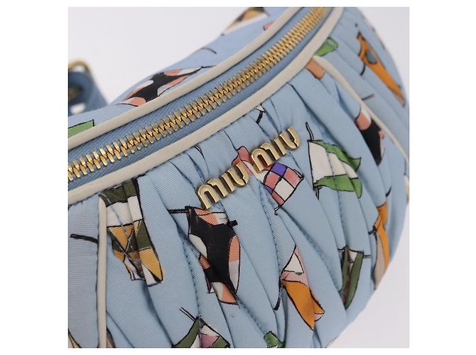 Borsa a tracolla Miu Miu Matelasse in tela azzurro chiaro oro Auth 192044V D'oro Blu chiaro - vista 19